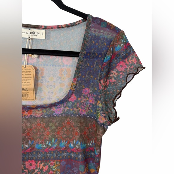 NWT Natural Life Devon Mesh Top Short Sleeve Patchwork Floral Sz Small - Picture 5 of 9